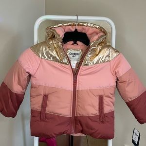 NWT Toddler Girl 4T Osh Kosh B’gosh Pink Puffer Jacket Winter Coat NWT Metallic